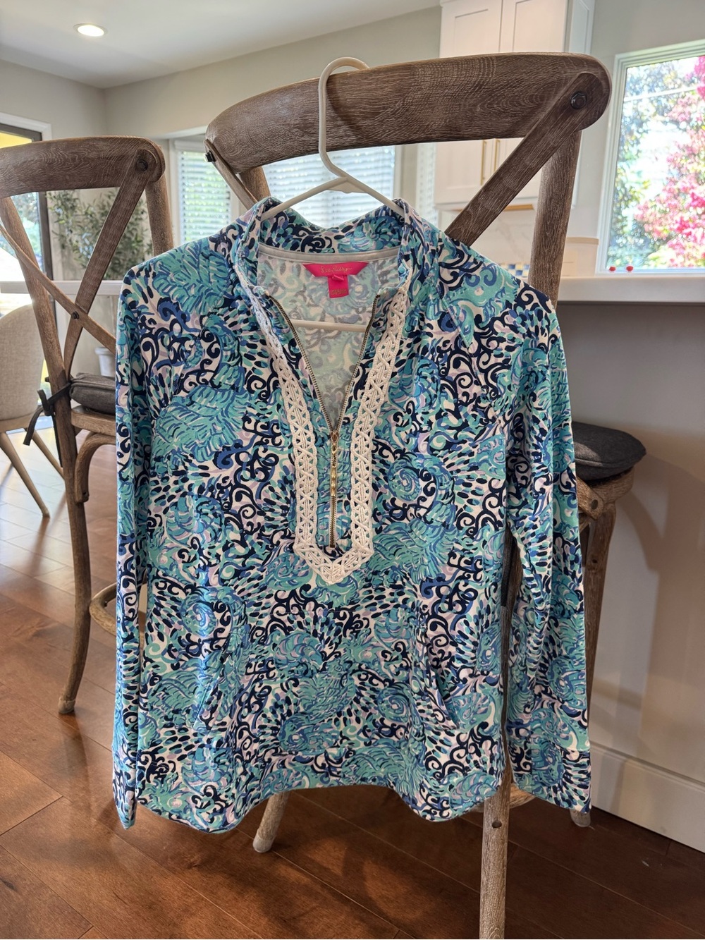 Lilly Pulitzer Blue Aqua Navy Printed Pullover Sweater